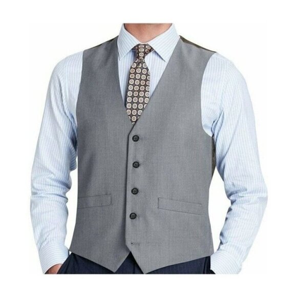 Tommy Hilfiger Vest Wool Gray Suit Button Front Pinstripe Jacket Work Wedding L - Picture 1 of 9